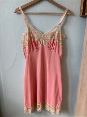 Vintage Pink Slip with Cream Lace Trim